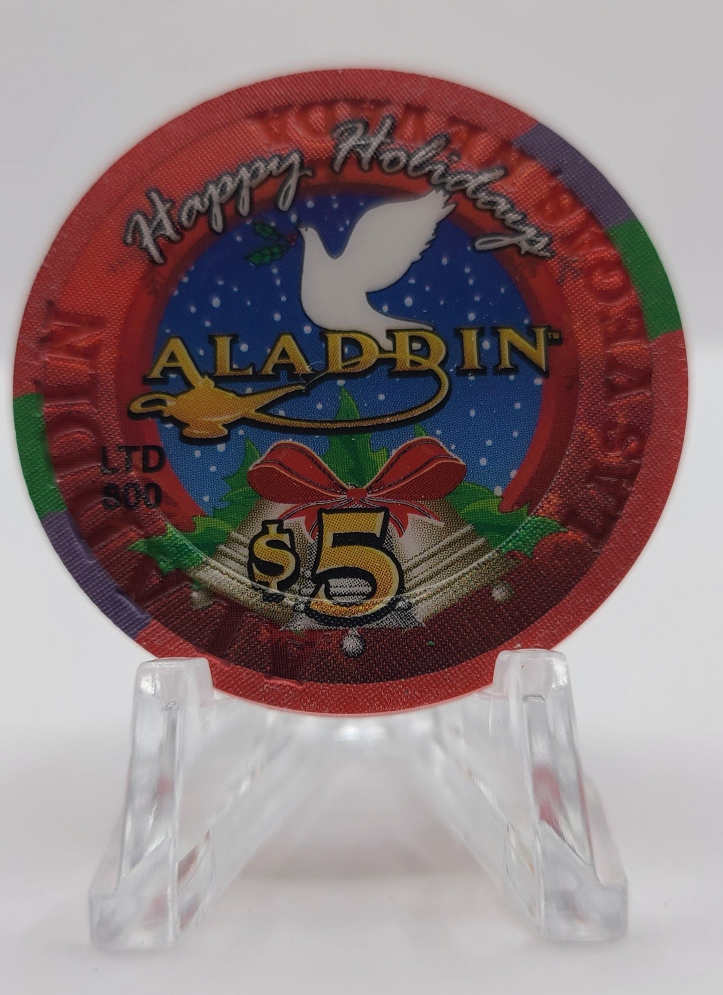 Aladdin Resort Casino Las Vegas Nevada 2001 "Happy Holidays" $5 Chip V7812