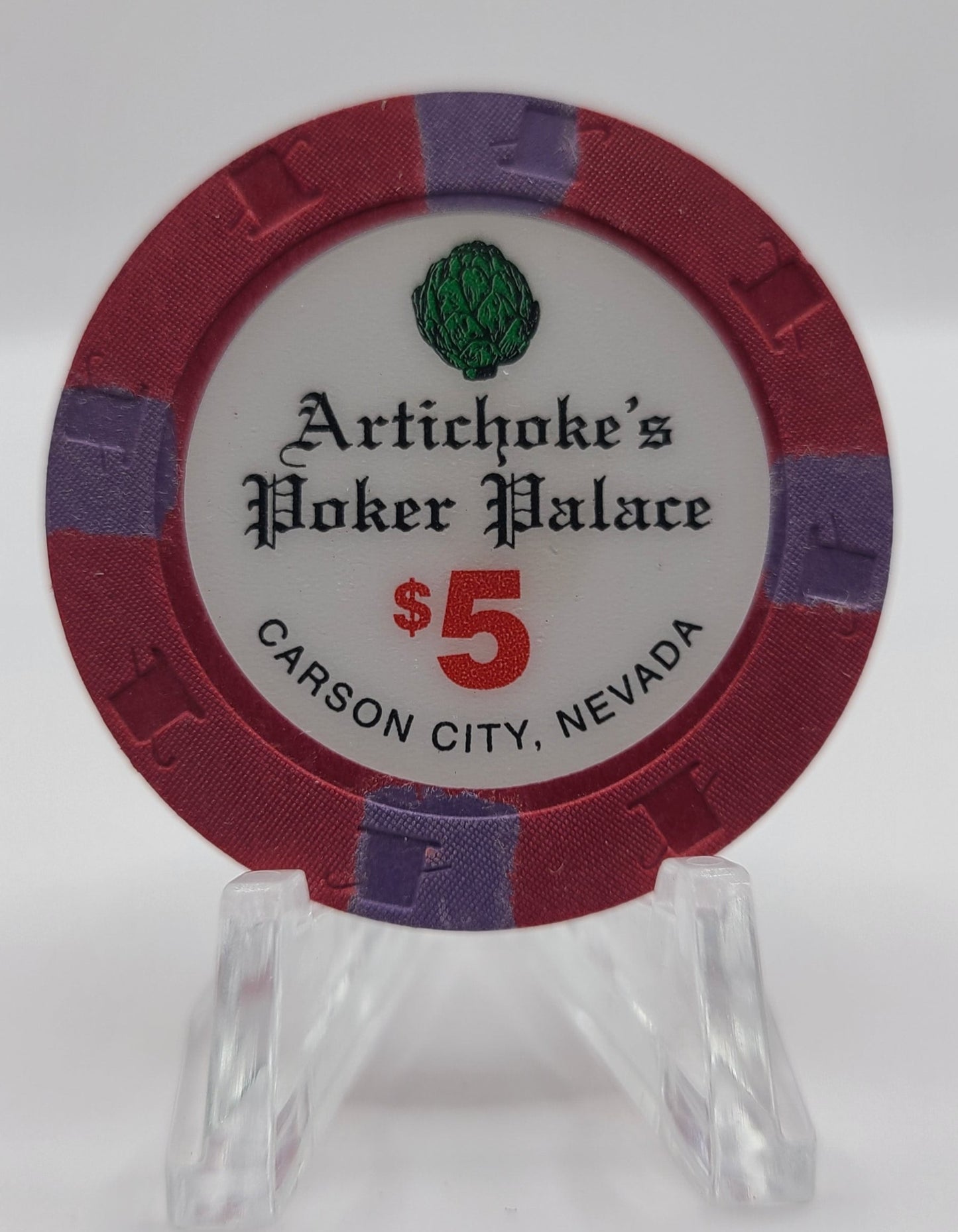 Artichoke Poker Palace Carson City Nevada 1997 "UNCIRCULATED" $5 Chip N9275