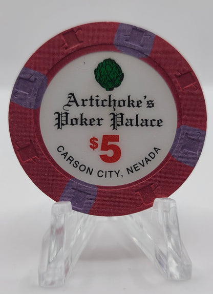 Artichoke Poker Palace Carson City Nevada 1997 "UNCIRCULATED" $5 Chip N9275