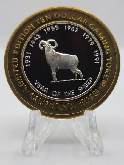 California Hotel Casino Las Vegas Nevada 1995 "Year of the Sheep" $10 Silver Strike