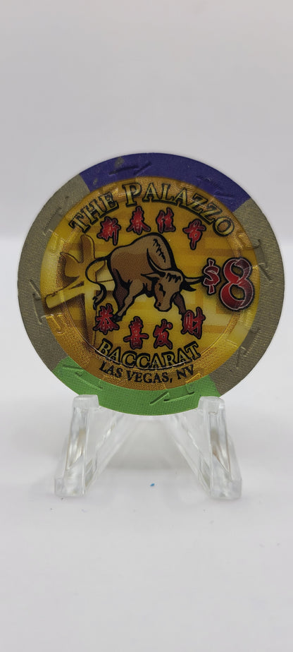 Palazzo Hotel Casino Las Vegas Nevada 2009 "Year of the Ox" 43mm Baccarat $8 Chip