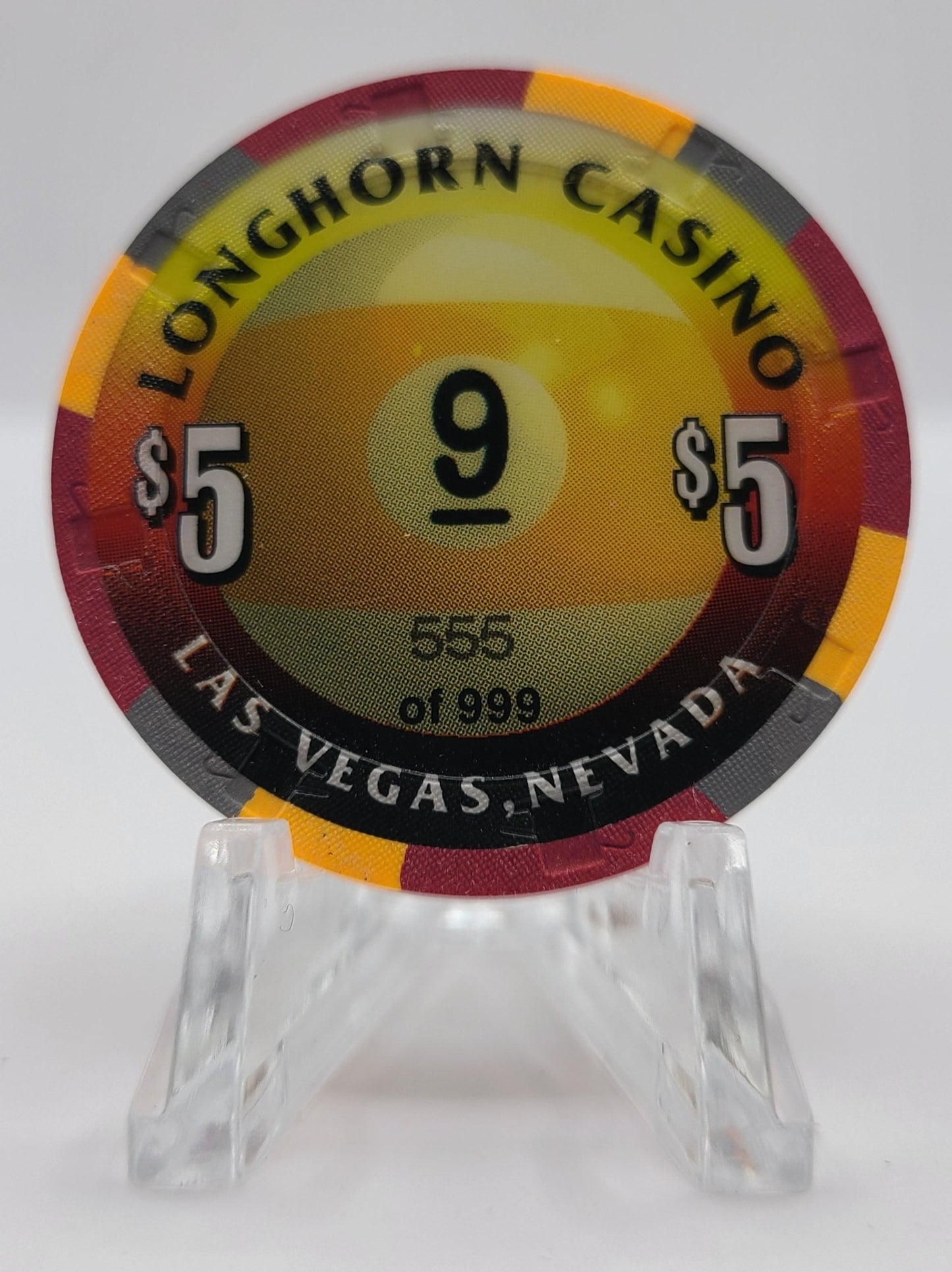 Longhorn Casino Las Vegas Nevada 1998 "9th Anniversary" $5 Chip V1043 "UNCIRCULATED"