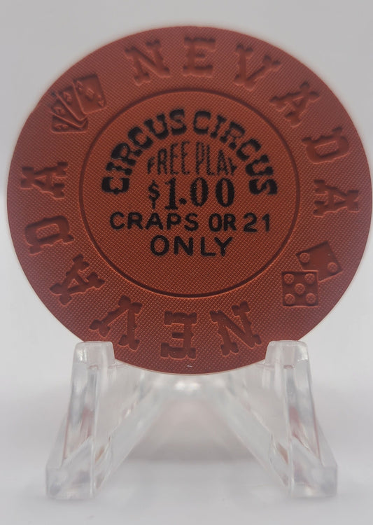 Circus Circus Casino Las Vegas Nevada 1970's"Craps or 21 Olnly" $1 Chip N1462