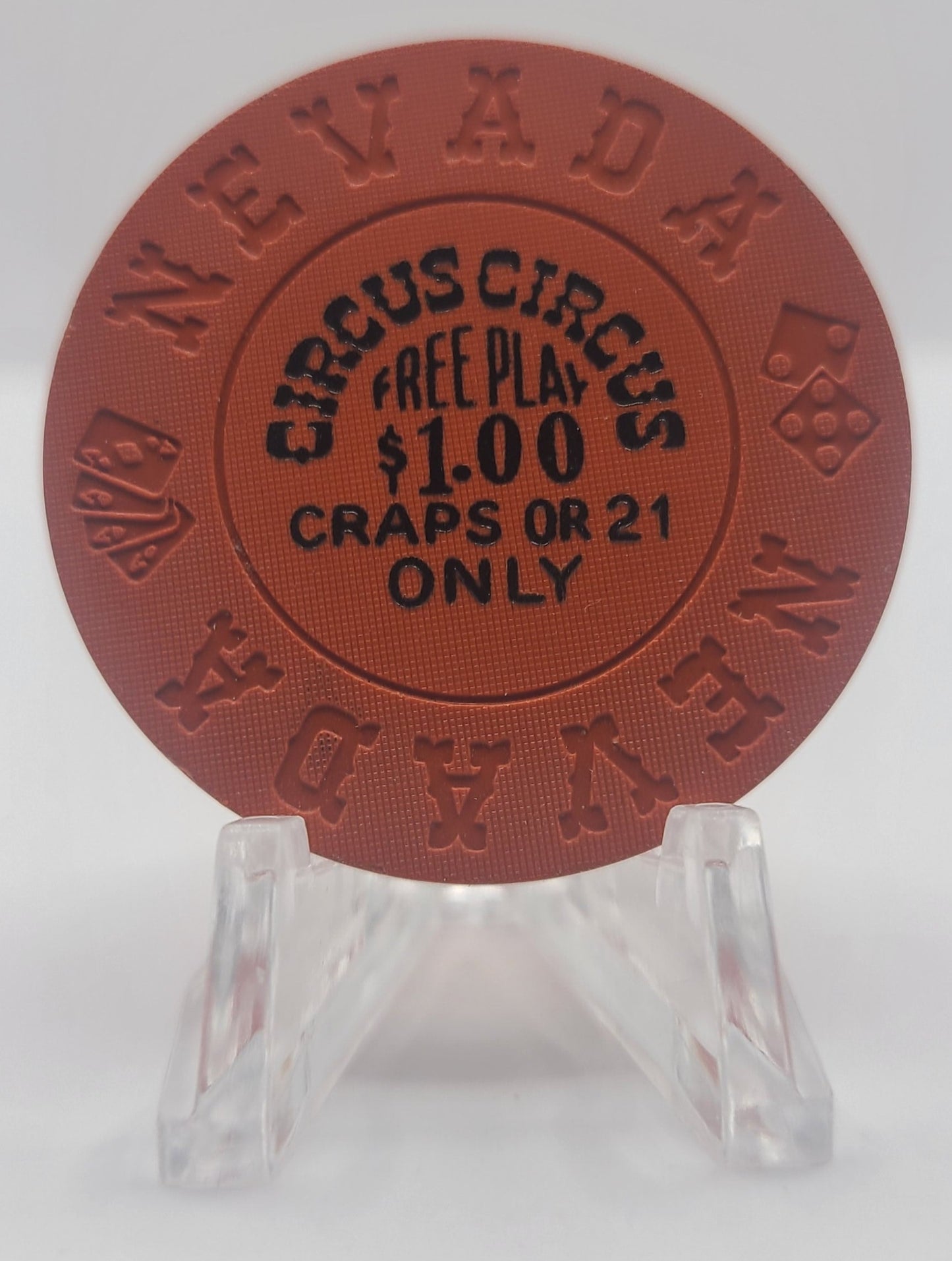 Circus Circus Casino Las Vegas Nevada 1970's"Craps or 21 Olnly" $1 Chip N1462