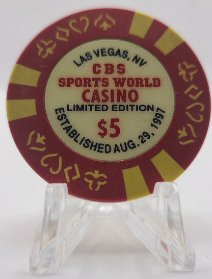 CBS Sports World Casino Las Vegas Nevada 1997 "Grand Opening" $5 Chip N9454