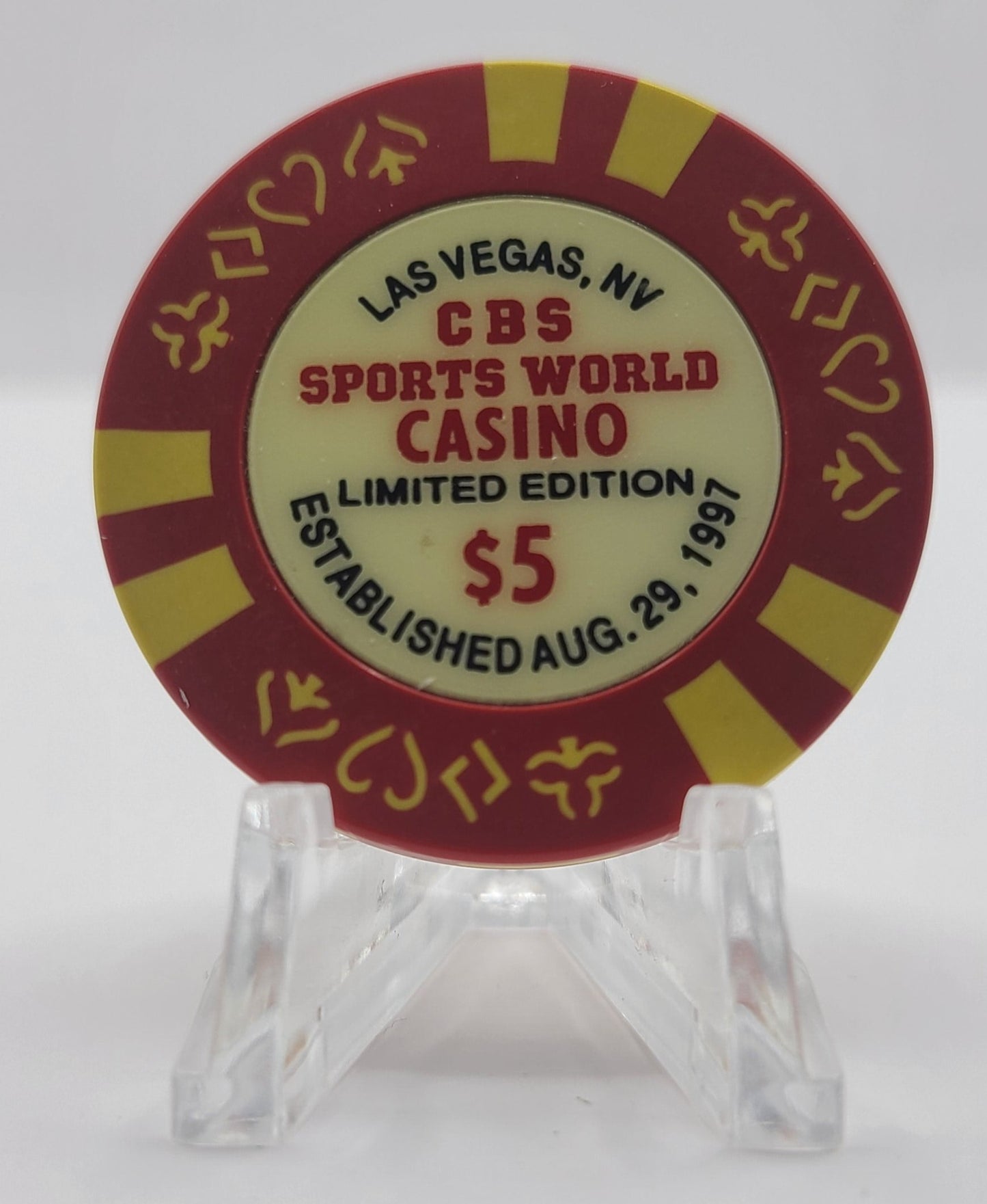 CBS Sports World Casino Las Vegas Nevada 1997 "Grand Opening" $5 Chip N9454