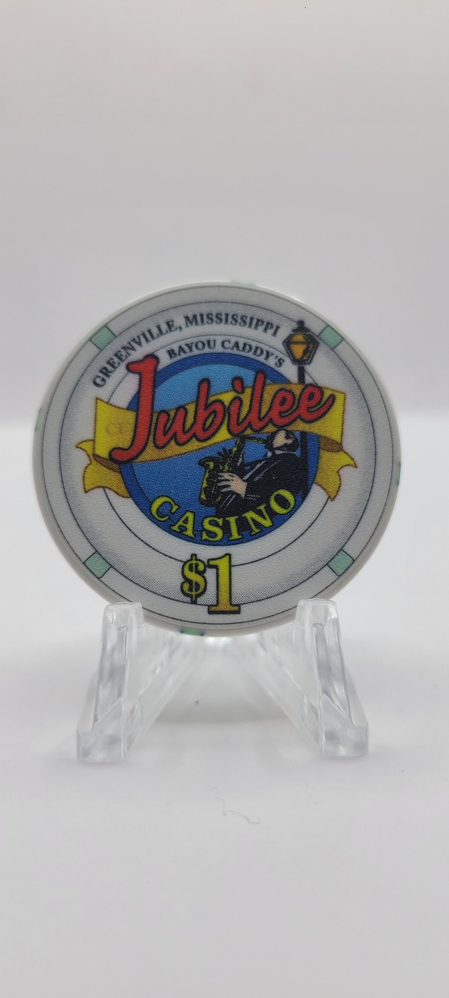 Jubilee Riverboat Casino "Bayou Caddy's " Lakeshore/Greenville Mississippi $1 Chip