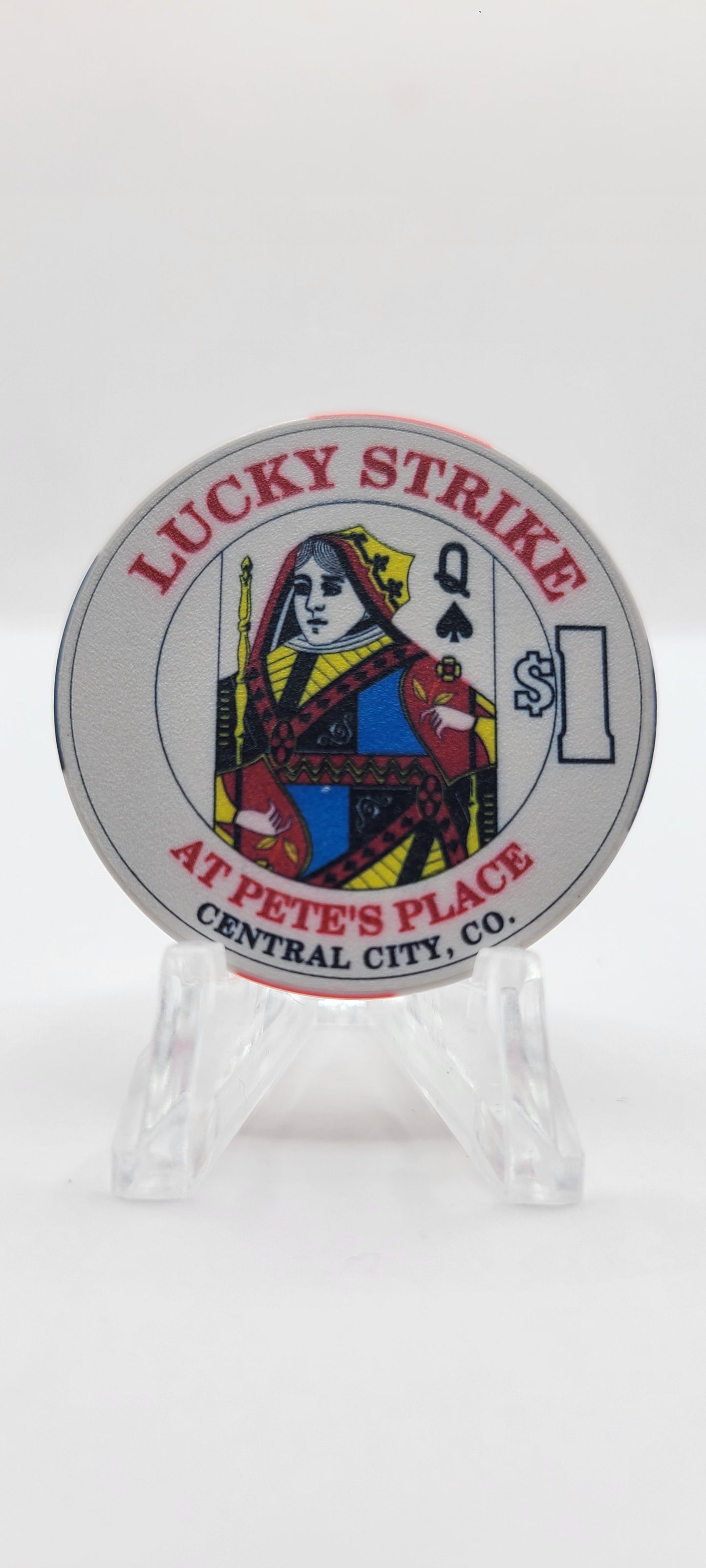 Lucky Strike at Pete's Place Central City Colorado 1996 "Queen of Spades" $1 Chip