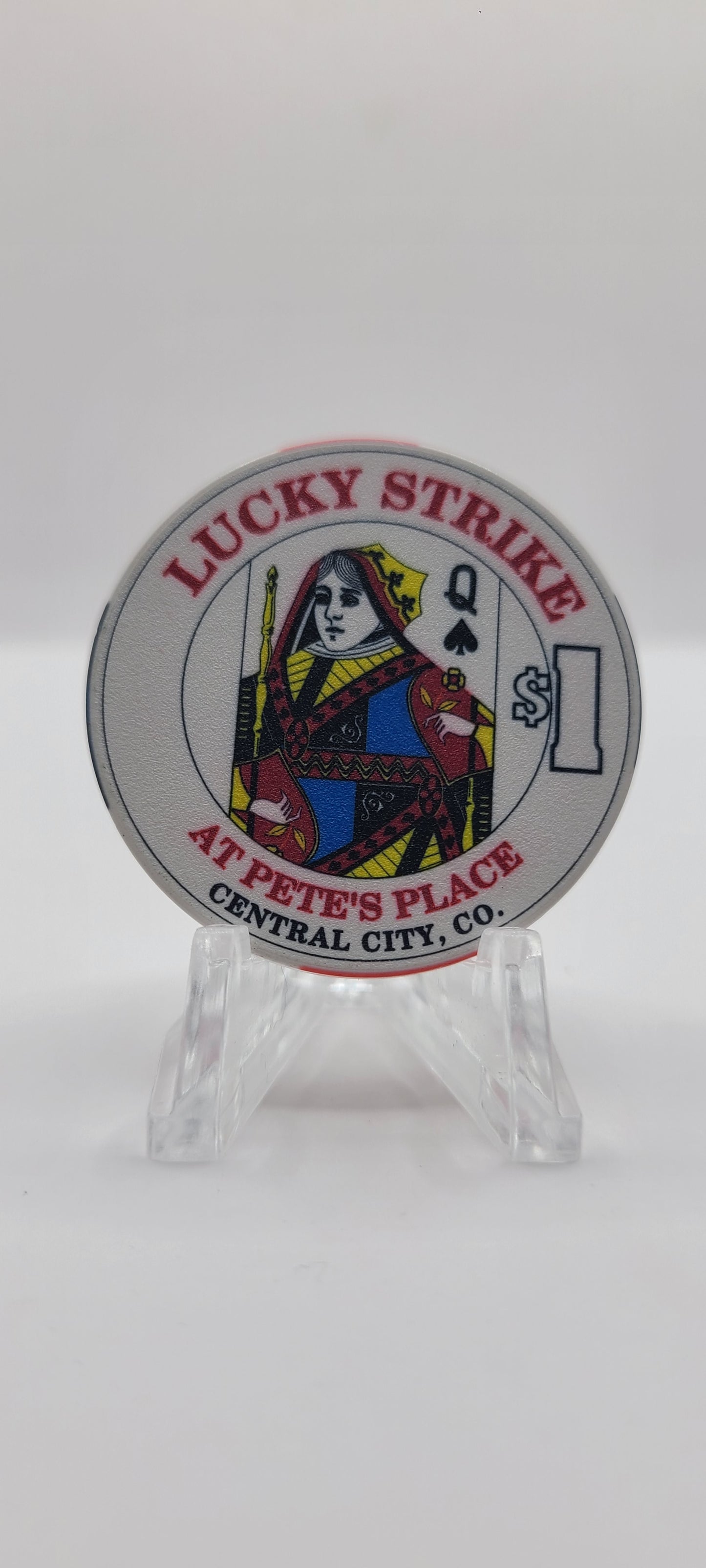 Lucky Strike at Pete's Place Central City Colorado 1996 "Queen of Spades" $1 Chip