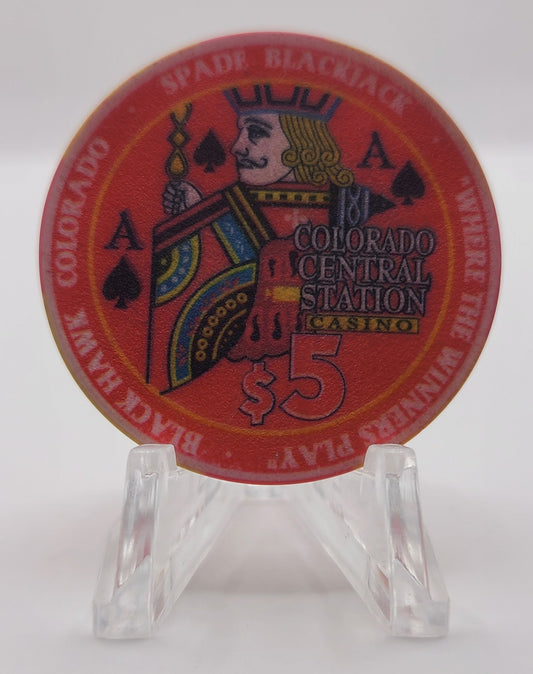 Colorado Central Station Black Hawk Colorado 1998 "Spade Blackjack" $5 Chip