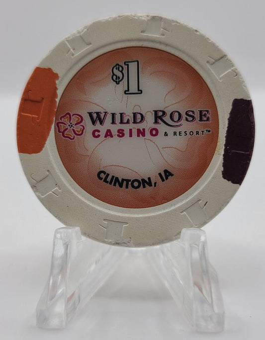 Wild Rose Casino Clinton Iowa 2008 $1  Chip "Worn"