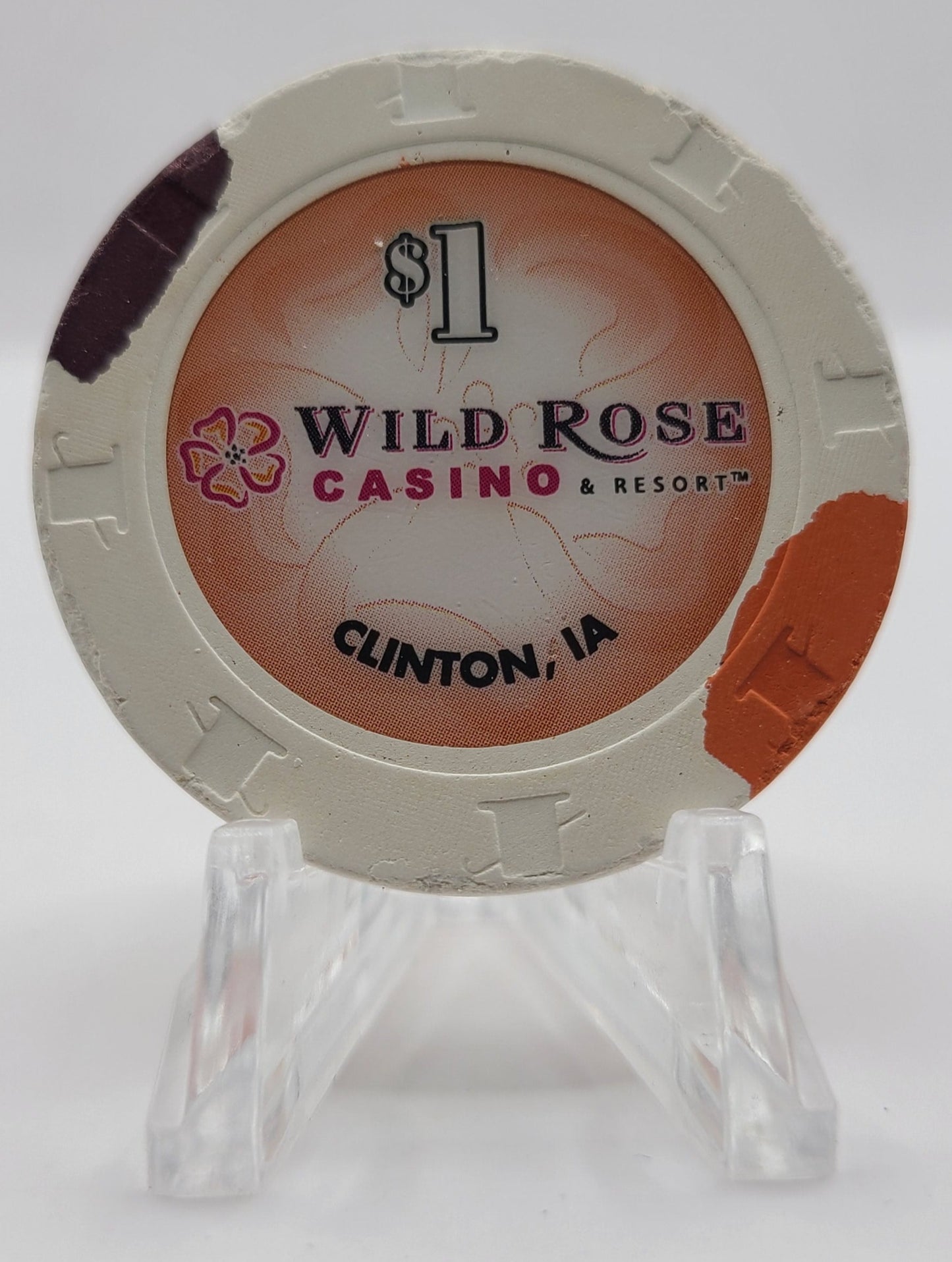 Wild Rose Casino Clinton Iowa 2008 $1  Chip "Worn"