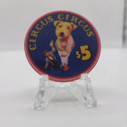 Circus Circus Casino Las Vegas Nevada 1998 "30 Years 1998 Cat & Dog" $5 Chip V2275