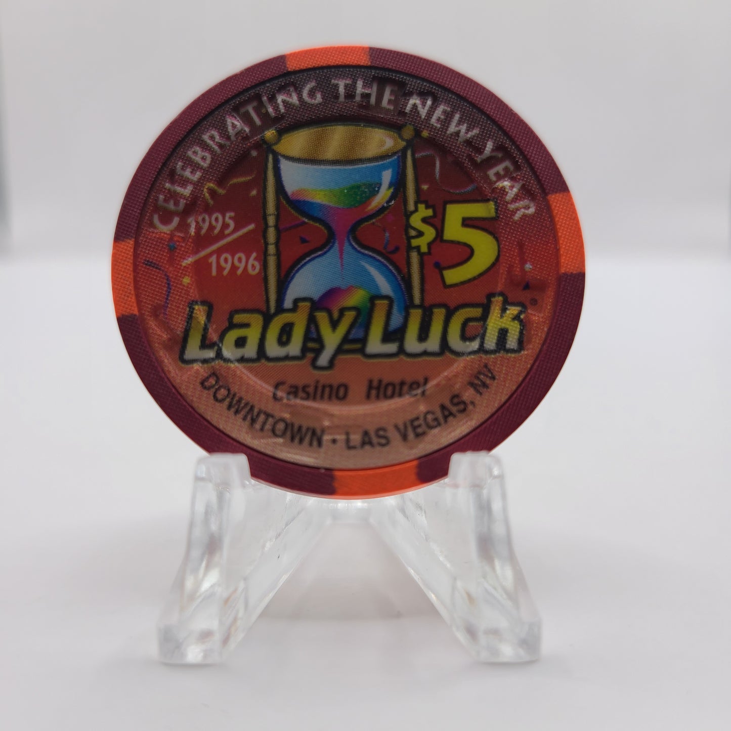 Lady Luck Hotel Casino Las Vegas Nevada 1995 "Happy New Year 1996" $5 Chip N2344