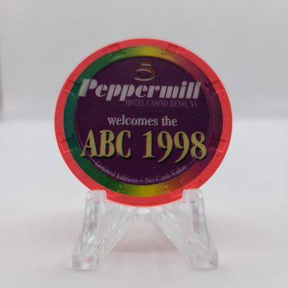 Peppermill Hotel Casino Reno Nevada 1998 "ABC 1998" $5 Chip V1291