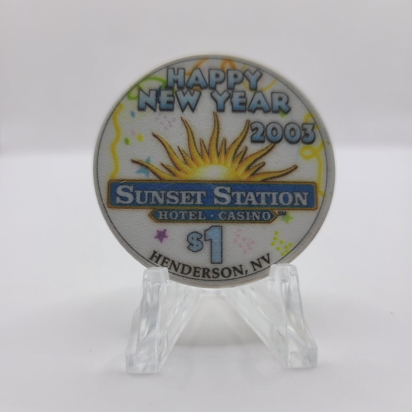 Sunset Station Hotel Casino Henderson Nevada 2003 "New Year's Eve" $1 Chip E2698