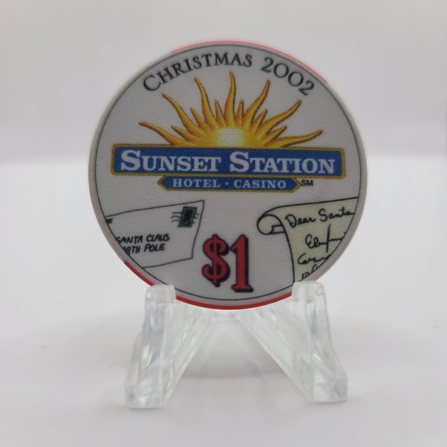 Sunset Station Hotel Casino Henderson Nevada 2002 "Christmas" $1 Chip E2699 Ltd. 1250