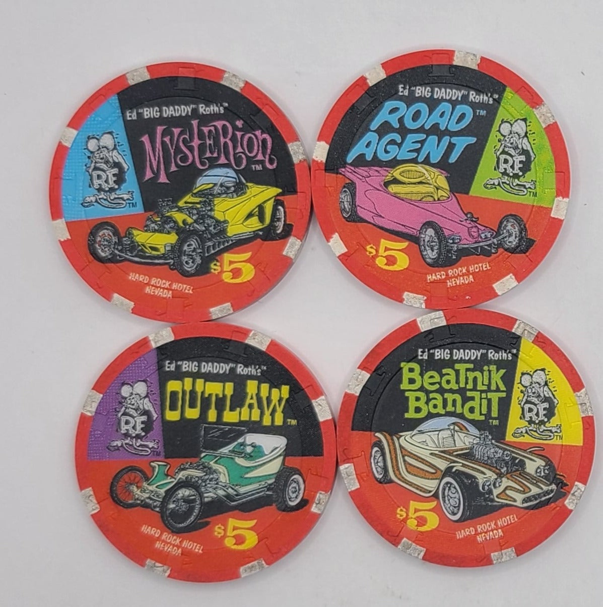 Hard Rock Hotel Casino Las Vegas Nevada 1996 4 Chip Set "Big Daddy Roth/Beatnik Bandit" N8494