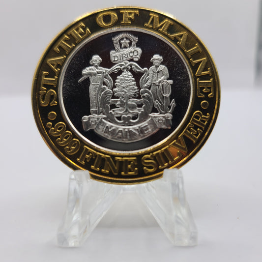 Foxwoods Resort Casino Ledyard Connecticut 1994 "State Seal of Maine" $10 Silver Strike