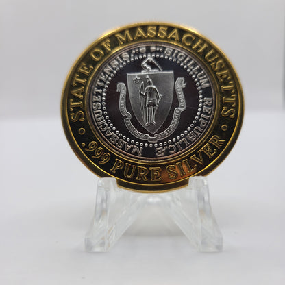 Foxwoods Resort Casino Ledyard Connecticut 1994 $10 "State Seal of Massachusetts" Silver Strike