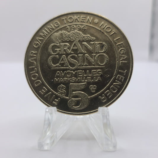 Grand Casino Avoyelles Marksville Louisiana 1994 $5 Token