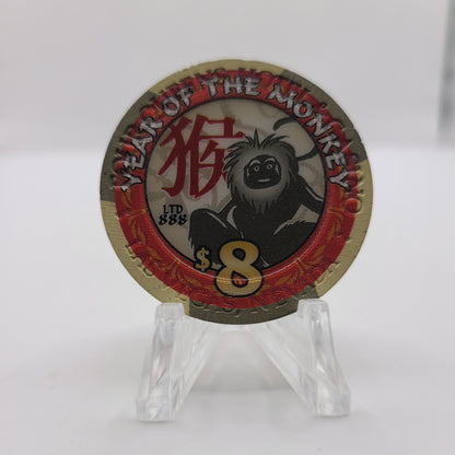 Four Queens Hotel Casino Las Vegas Nevada 2004 "Year of the Monkey" $8 Chip E0559 LTD 888