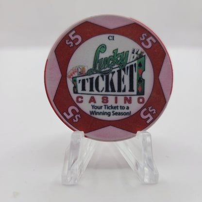 Lucky Ticket Casino "Card Room" Spokane Washington   $5 Chip