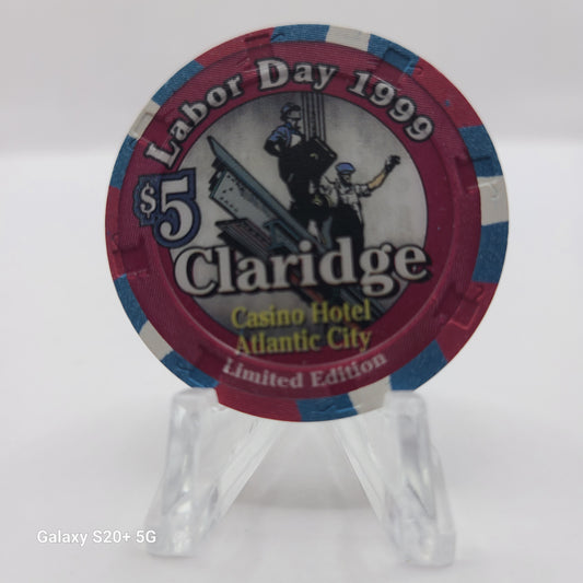 Claridge Casino Hotel Atlantic City New Jersey 1999 "Labor Day" $5 Chip