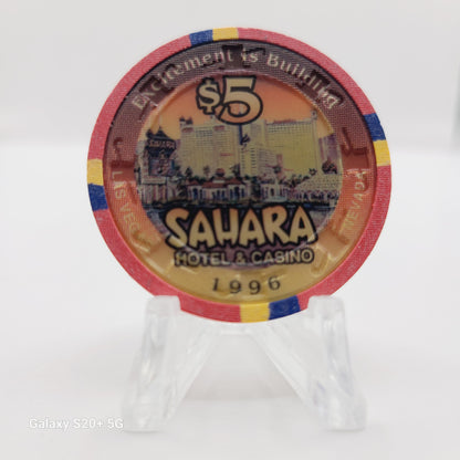 Sahara Hotel Casino Las Vegas Nevada 1996 $5 Casino Chip N9036  "Excitement Is Building"