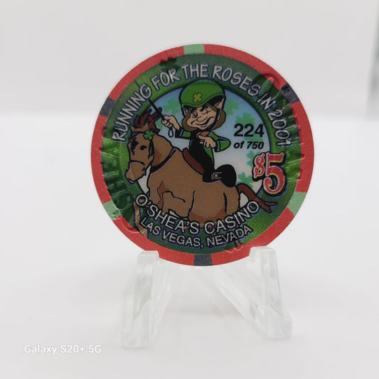O'Shea's Casino Las Vegas Nevada 2001 $5 Chip "Running for the Roses in 2001" V6726 LTD 750