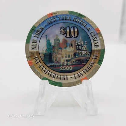 New York New York Hotel Casino Las Vegas Nevada 1998 "First Anniversary" $10 Casino Chip V1190