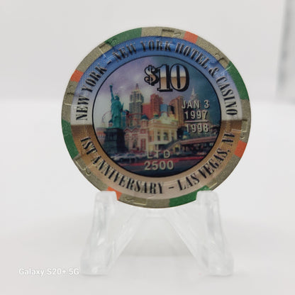 New York New York Hotel Casino Las Vegas Nevada 1998 "First Anniversary" $10 Casino Chip V1190