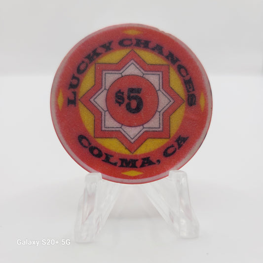 Lucky Chances Casino  Restaurant Colma California $5 "Card Room" Casino Chip