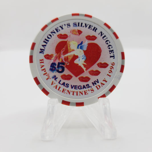 Mahoney's Silver Nugget Casino Las Vegas Nevada "1996 Valentine's Day" $5 Casino Chip N7924  LMT 1500