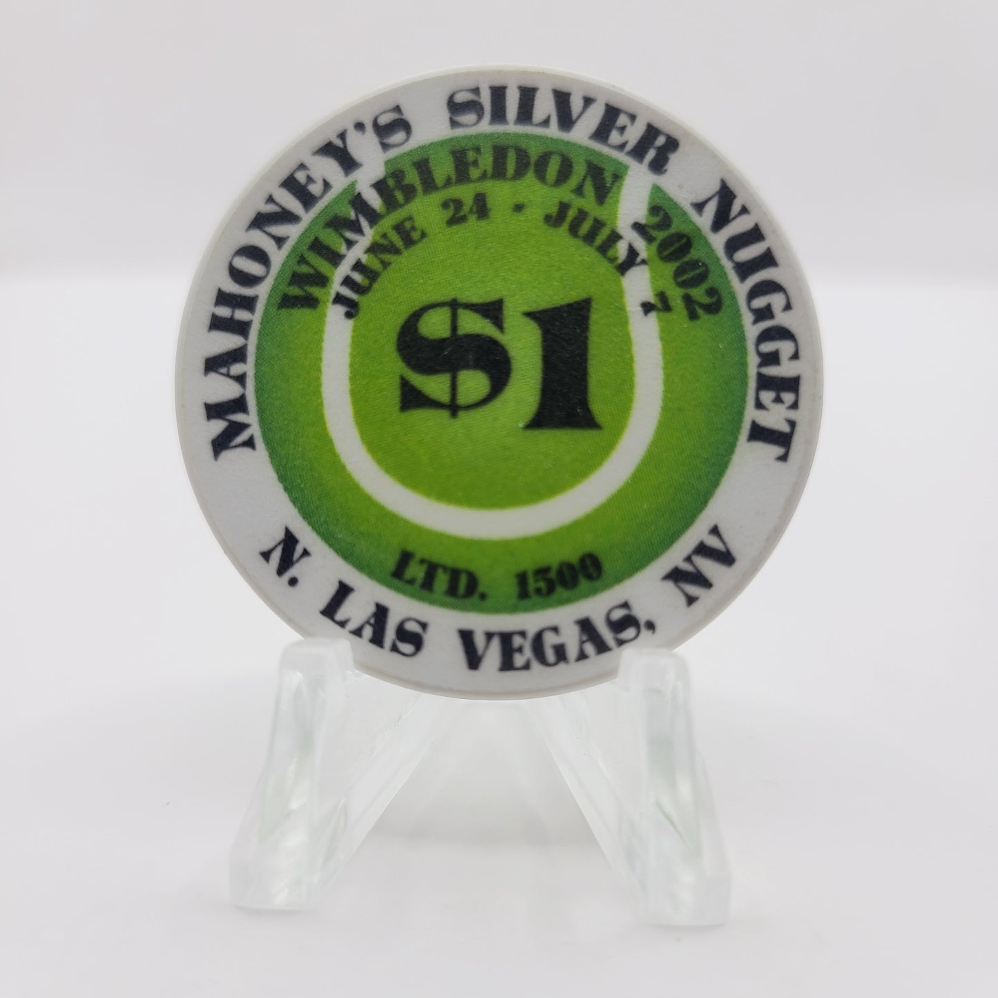 Mahoney's Silver Nugget Casino Las Vegas Nevada 2002 "Wimbledon" $1 Casino Chip E2516 LMT 1500