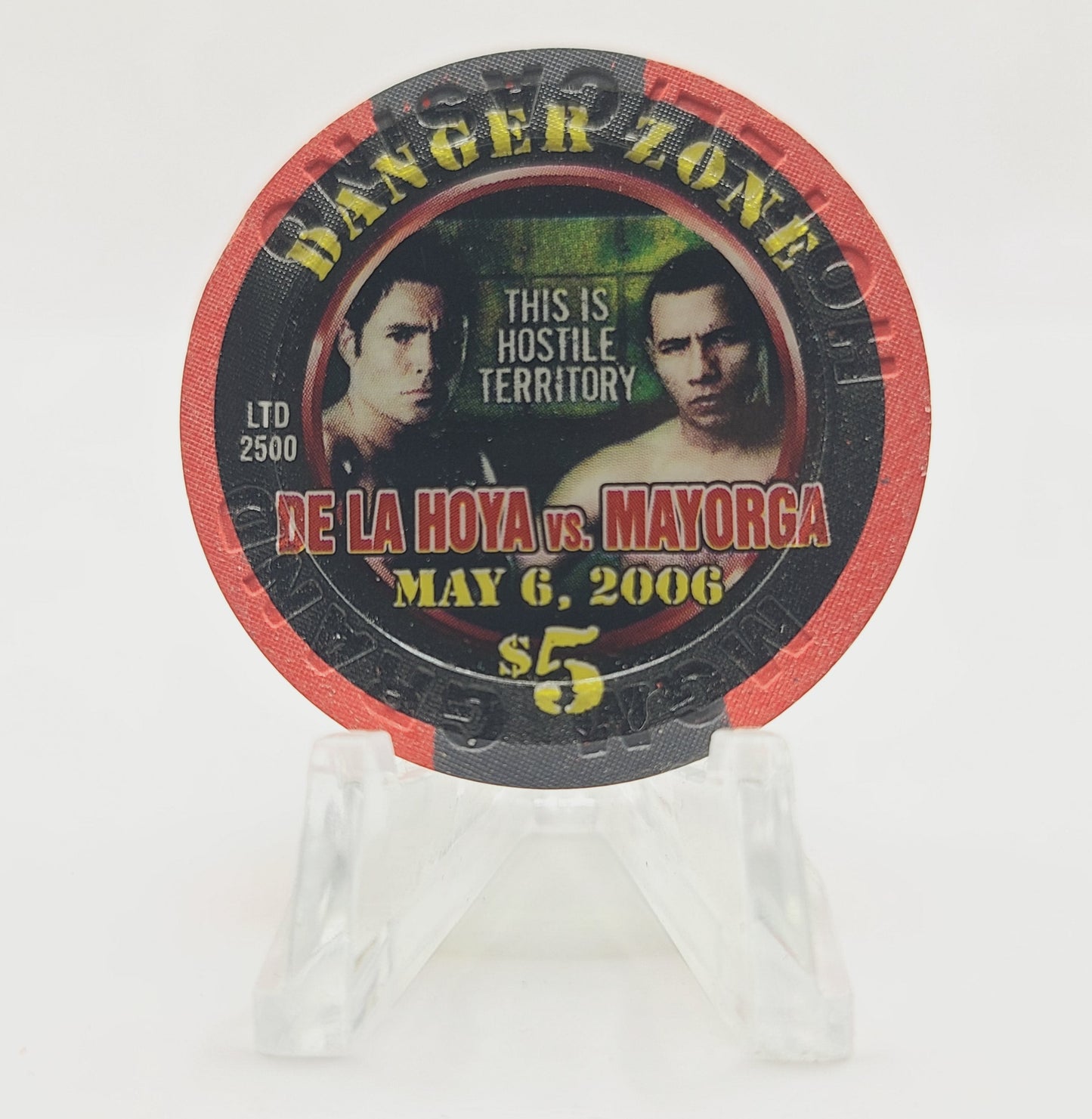 MGM Grand Resort Casino Las Vegas Nevada 2006 "Danger Zone De La Hoya vs. Mayorga" $5 Casino Chip E8153