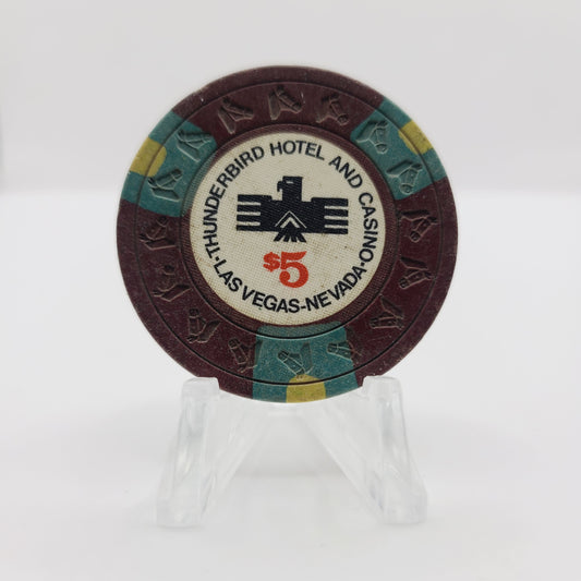 Thunderbird Hotel Casino Las Vegas Nevada 1973 $5 Casino Chip N2248 (Circulated)