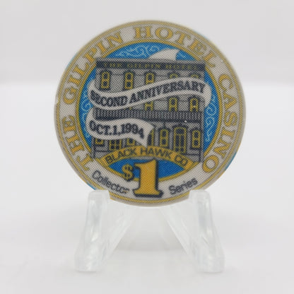 The Gilpin Hotel Casino Black Hawk Colorado 1994 "Second Anniversary" $1 Casino Chip