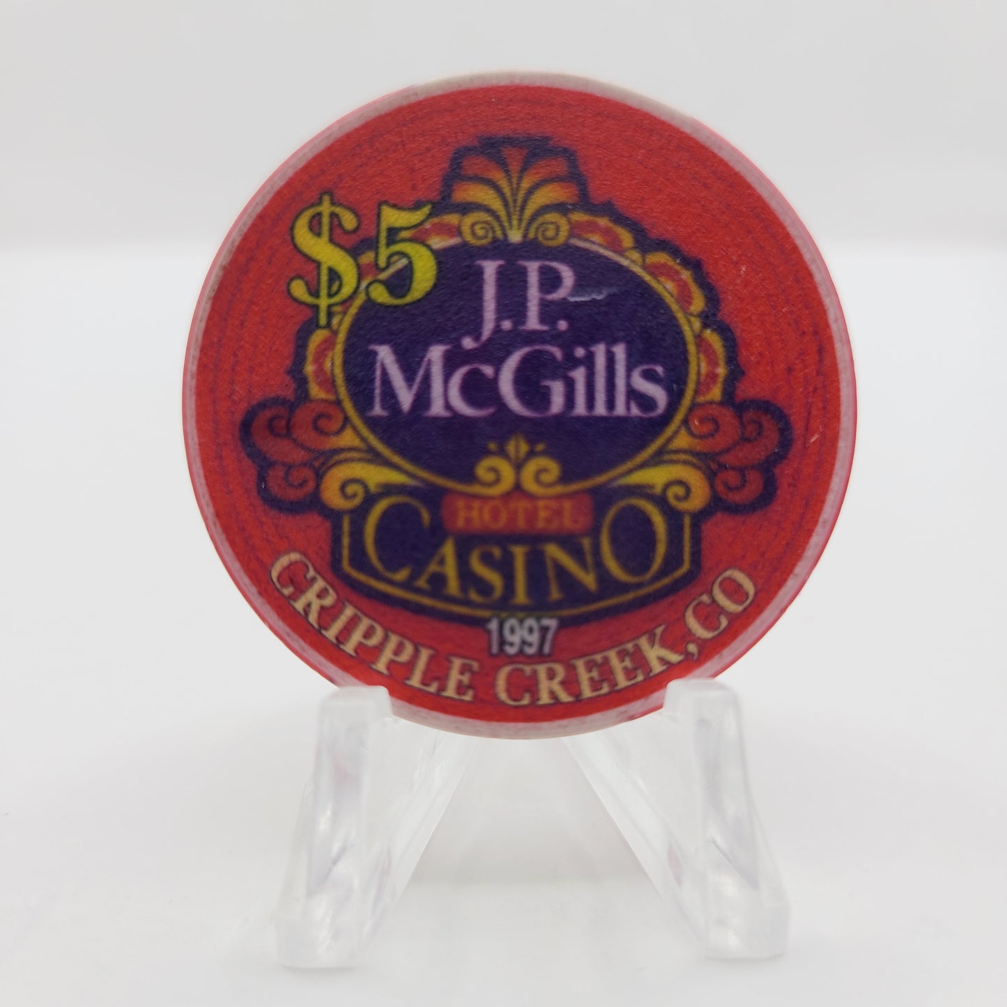 J.P. McGill's Hotel Casino Cripple Creek Colorado 1997 $5 Casino Chip