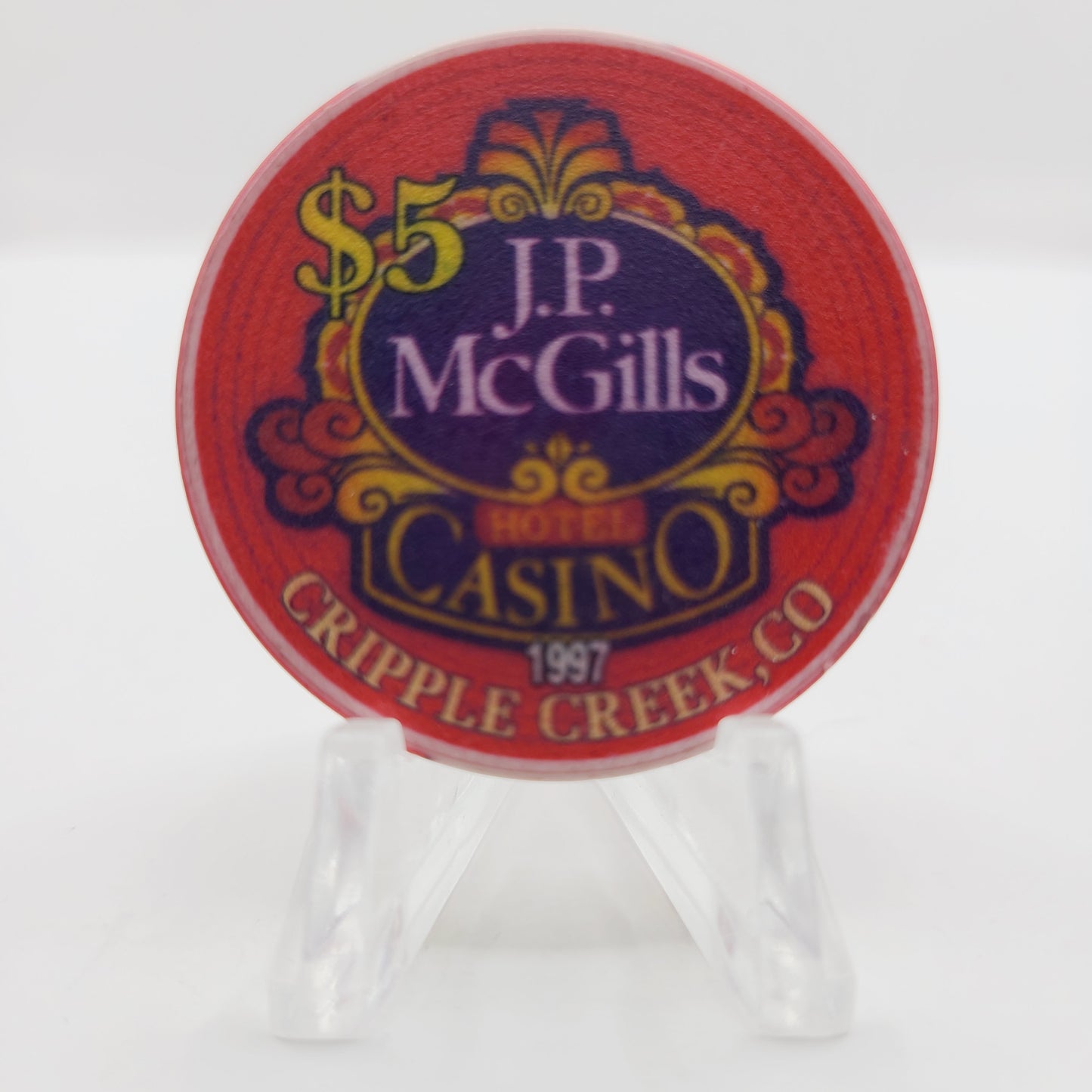 J.P. McGill's Hotel Casino Cripple Creek Colorado 1997 $5 Casino Chip
