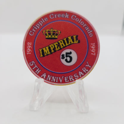 Imperial Casino Hotel Cripple Creek Colorado 1997 "5th Anniversary" $5 Casino Chip
