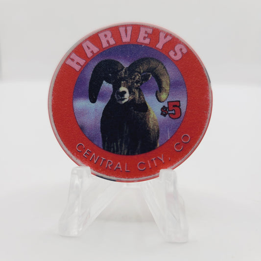 Harvey's Wagon Wheel Hotel Casino Central City Colorado "Bighorn Sheep" $5 Casino Chip