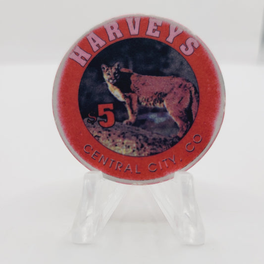 Harvey's Wagon Wheel Hotel Casino Central City Colorado "Mountain Lion" $5 Casino Chip