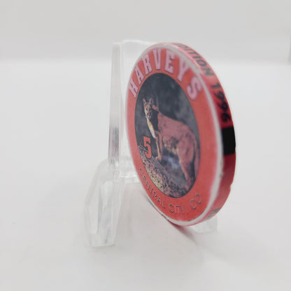 Harvey's Wagon Wheel Hotel Casino Central City Colorado "Mountain Lion" $5 Casino Chip