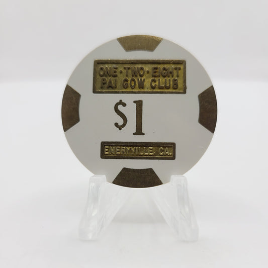 One Two Eight Pai Gow Club Emeryville California "Card Room" $1 Casino Chip