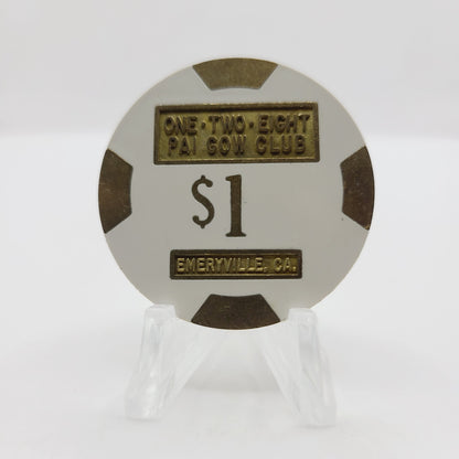 One Two Eight Pai Gow Club Emeryville California "Card Room" $1 Casino Chip
