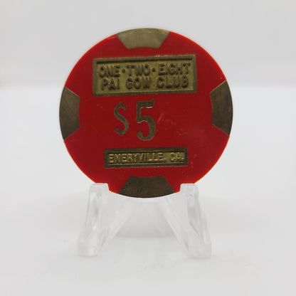 One Two Eight Pai Gow Club Emeryville California "Card Room" $5 Casino Chip