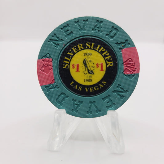 Silver Slipper Gambling Hall & Saloon Las Vegas Nevada 1992 "Borland Imitation" $1 Casino Chip N5944 Limited 1500