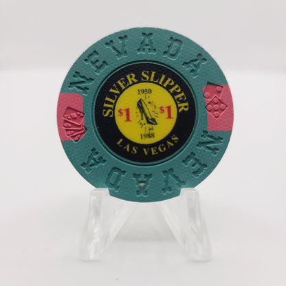 Silver Slipper Gambling Hall & Saloon Las Vegas Nevada 1992 "Borland Imitation" $1 Casino Chip N5944 Limited 1500