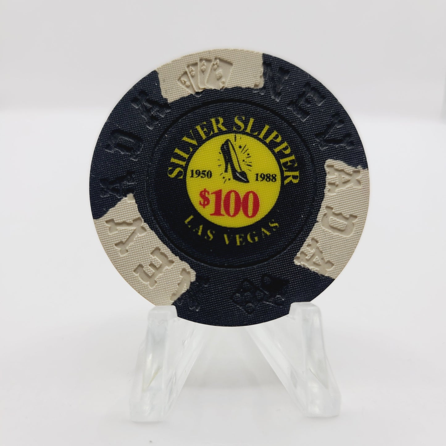 Silver Slipper Gambling Hall & Saloon Las Vegas Nevada 1992 "Borland Imitation" $100 Casino Chip N5962